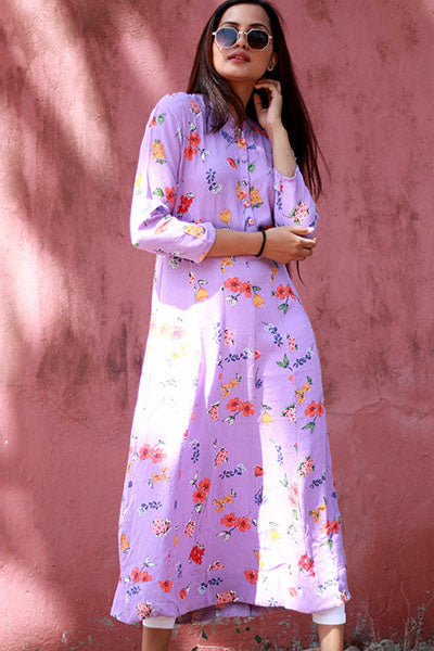 Lavender Floral Kalidaar Kurta