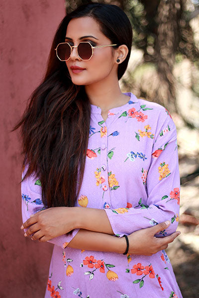 Lavender Floral Kalidaar Kurta