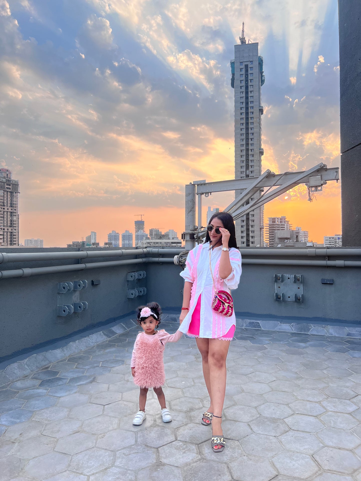 White pink crochet shirt shorts set