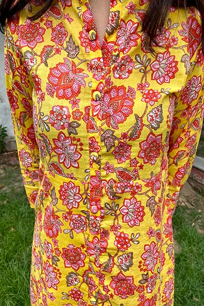 Yellow Floral Jaal Kurta Set