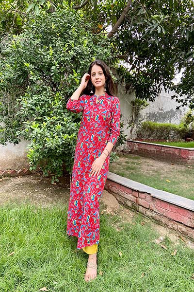 Red Printed Kurta Set