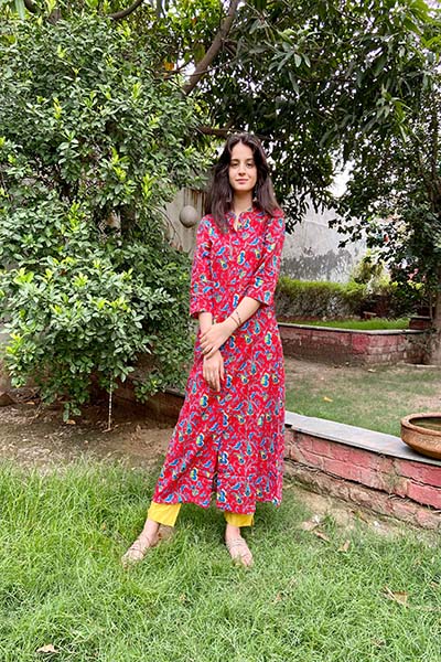 Red Printed Kurta Set