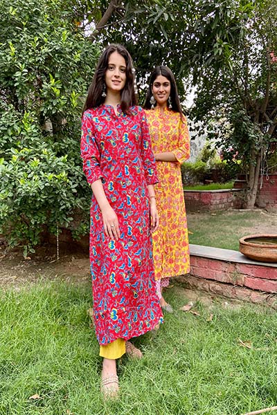 Yellow Floral Jaal Kurta Set
