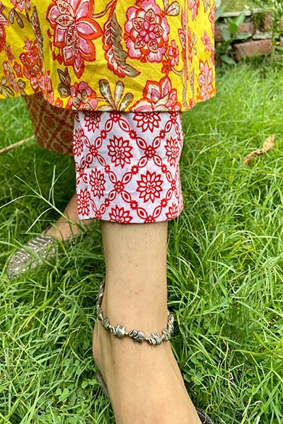 Yellow Floral Jaal Kurta Set