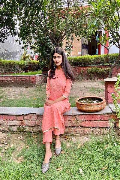 Peach Self pattern kurta Set