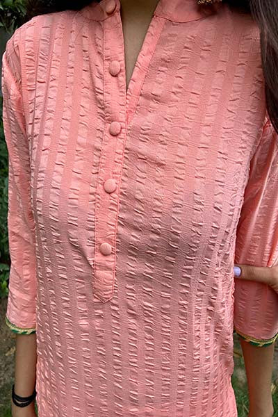 Peach Self pattern kurta Set