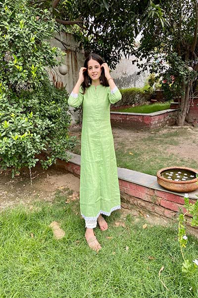 Green Casual kurta with lace