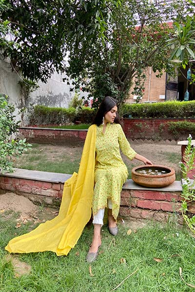 Green Floral Kurta Set