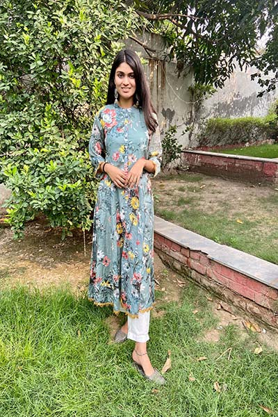 Green Floral Kurta with gota