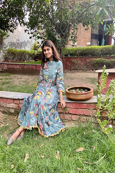 Green Floral Kurta with gota