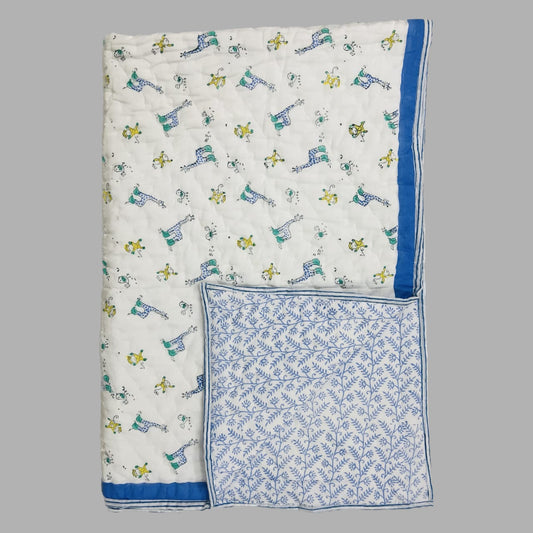Giraffe and Monkey Handblock Print reversible Baby Quilts