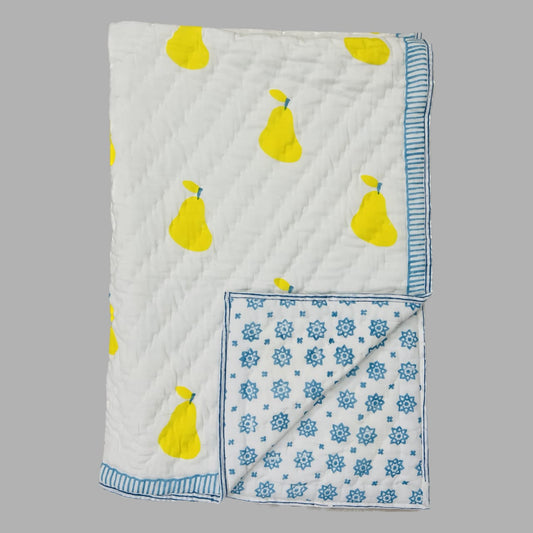 Pear Handblock Print reversible Baby Quilts