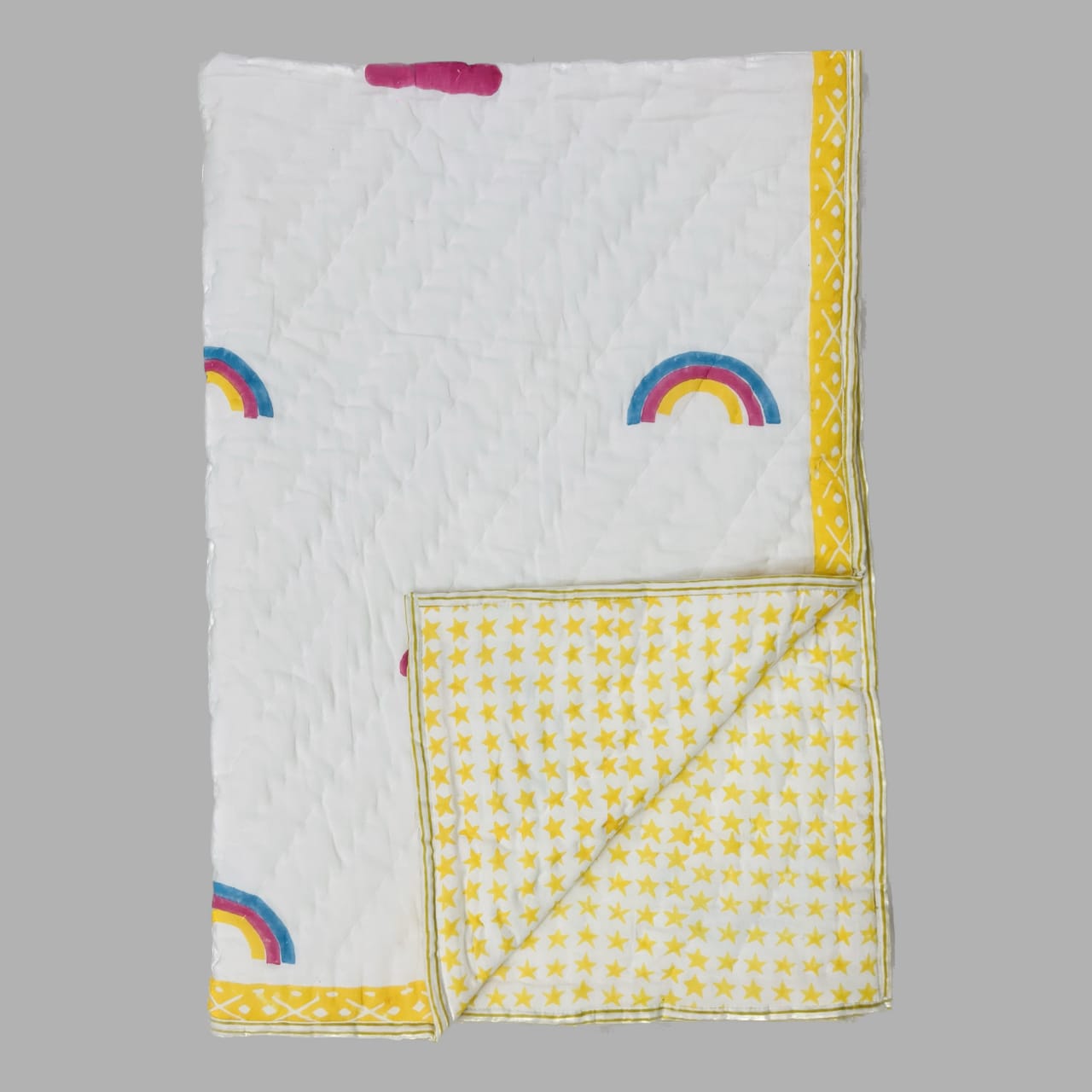 Rainbow hand block Print reversible Baby Quilts
