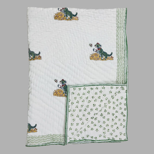 Baby Tiger Handblock Print reversible Baby Quilts