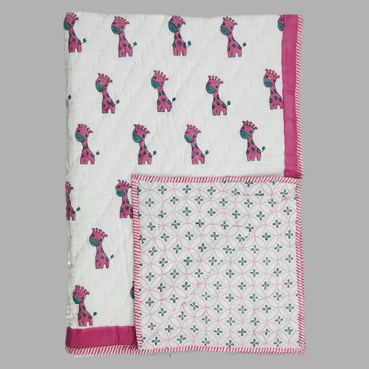 Baby Giraffe Handblock Print reversible Baby Quilts