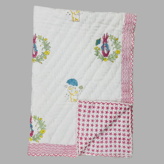 The Rabbit and the Elephant Handblock Print reversible Baby Quilts