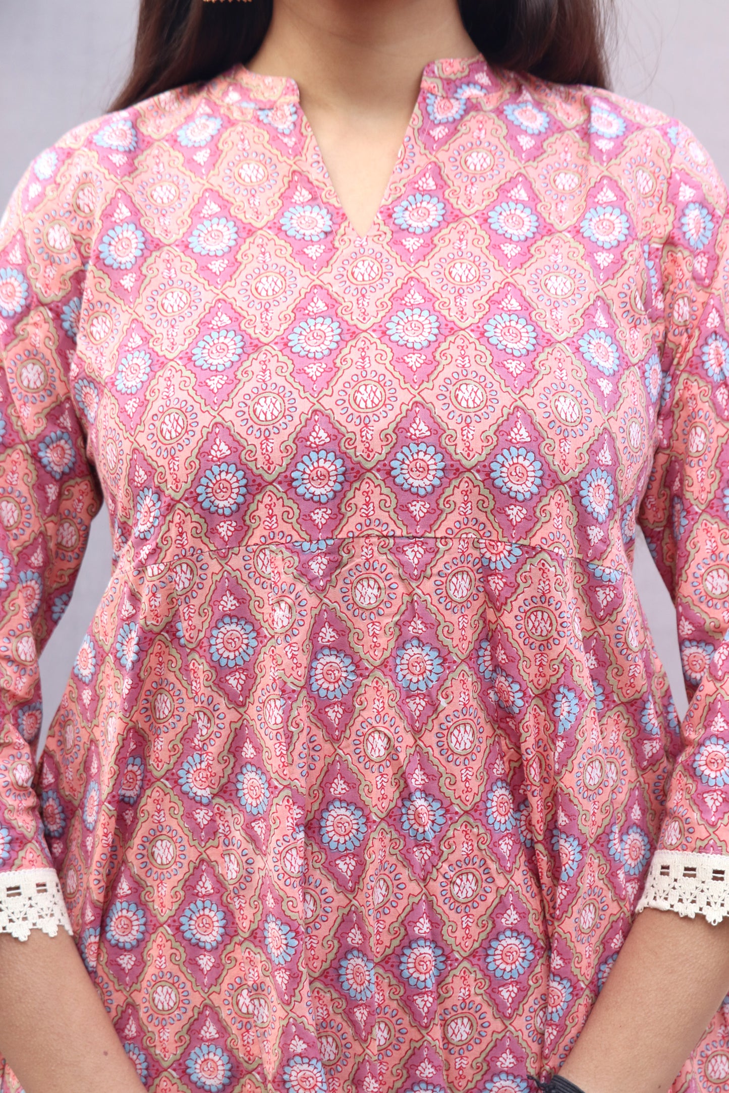 Pink Geometrical Jaal Print Kurta Set