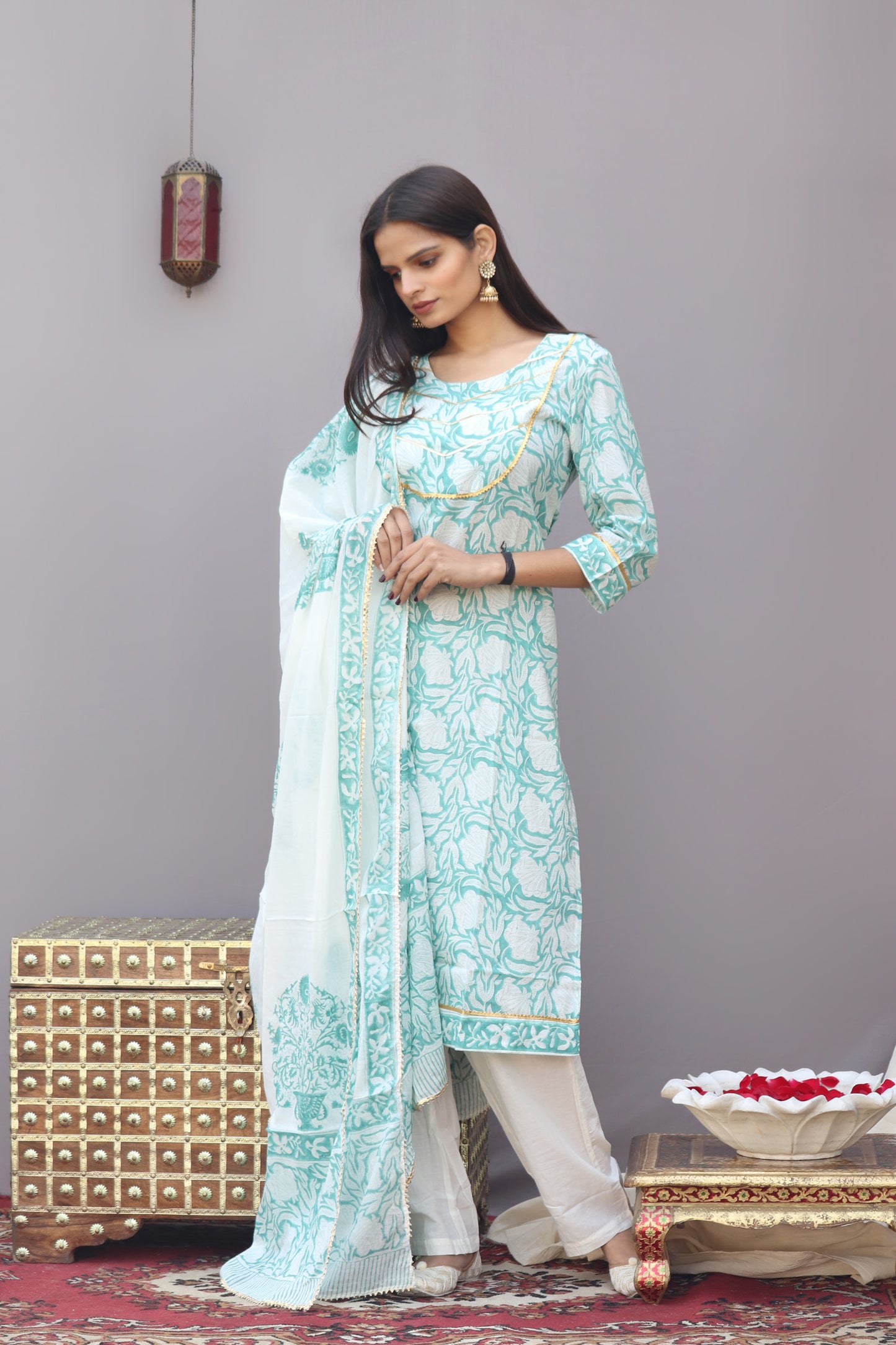 Blockprinted Pastel Suit Set