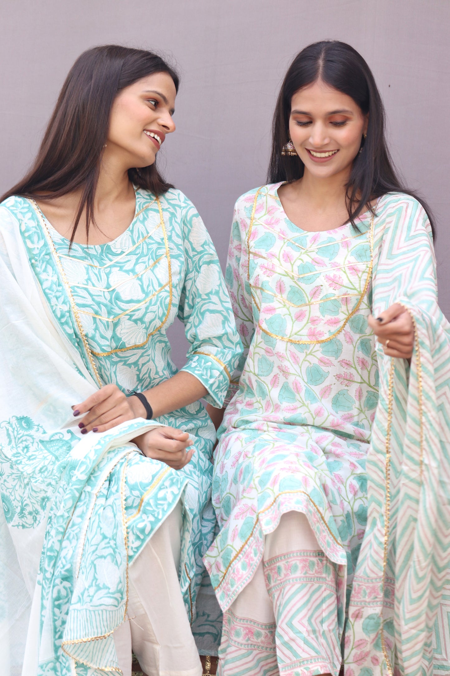 Blockprinted Pastel Suit Set