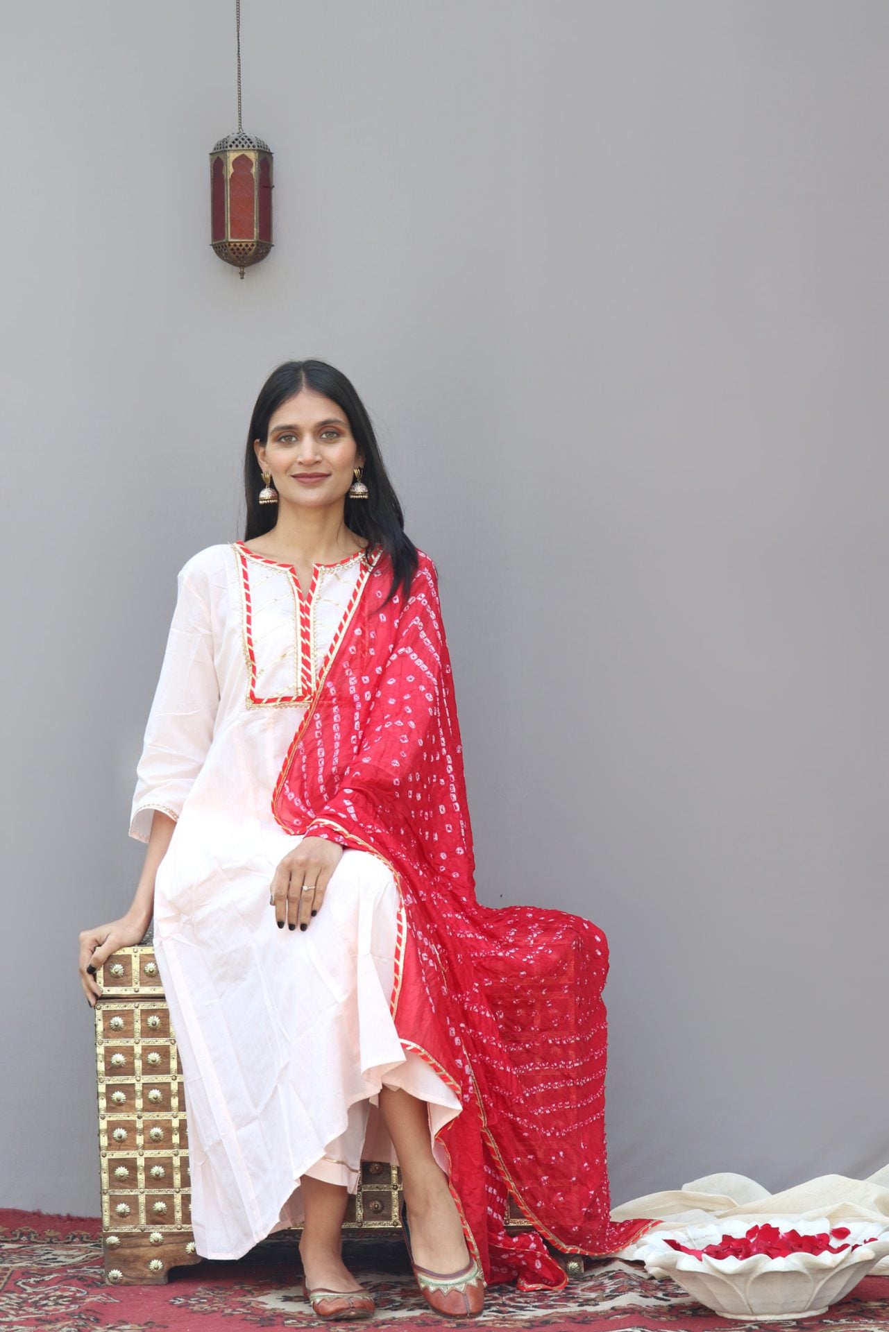 Pink Kurta Set with Bandhani dupatta