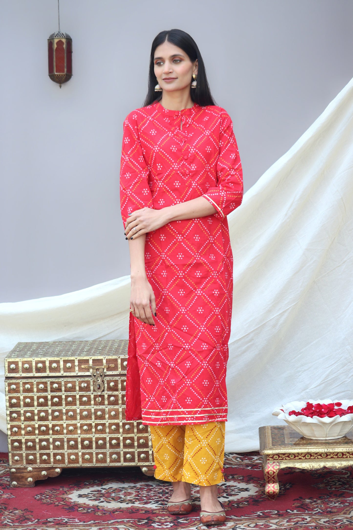 Red Bandhani Kurta Set