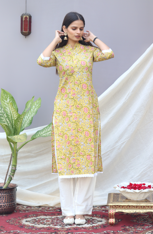 Yellow Floral Jaal Set